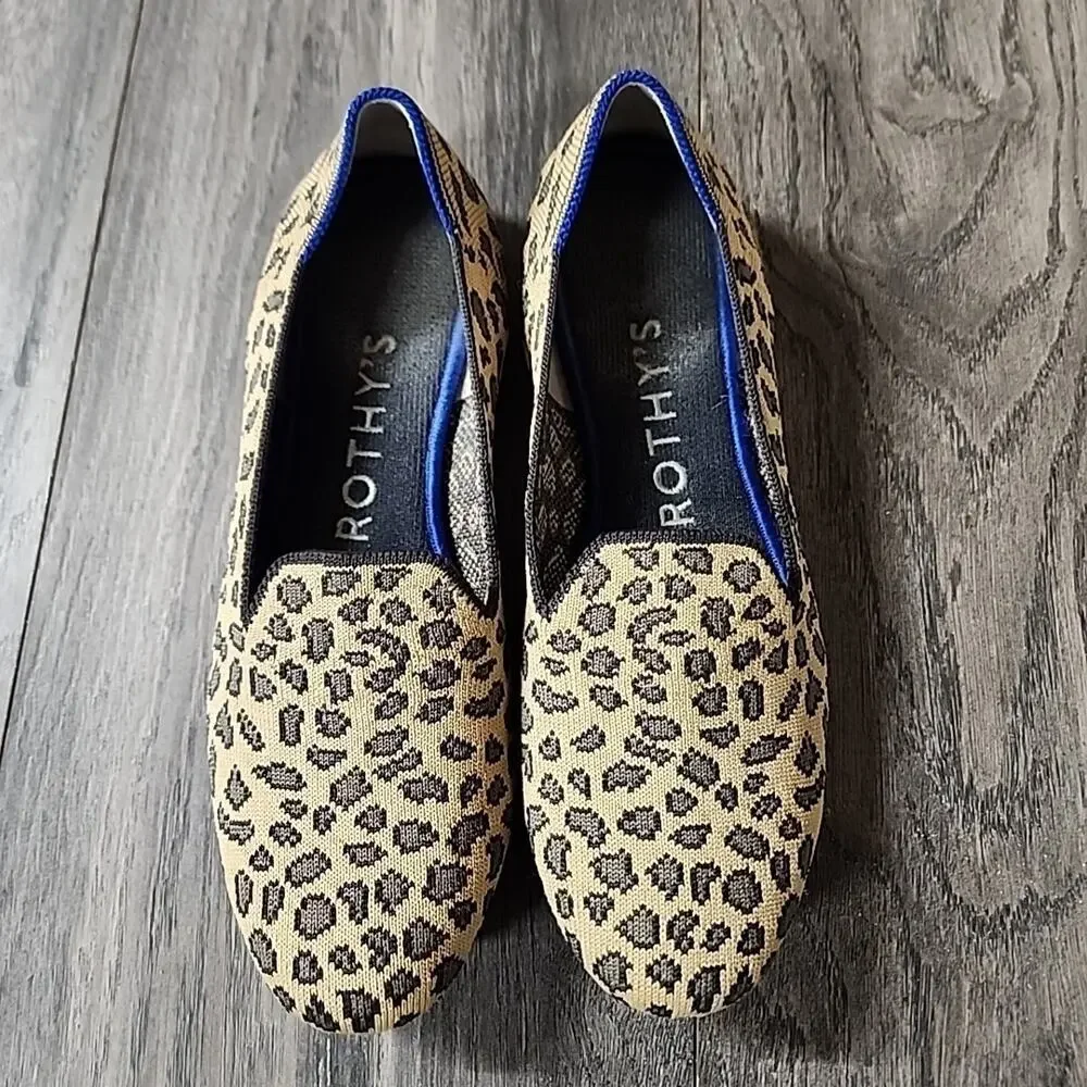Rothy's Leopard Print Flats with Blue Trim